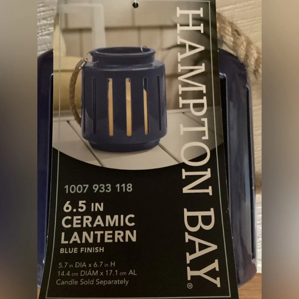 NEW Hampton Bay 6.5 in. Outdoor Patio Ceramic Table Lantern with Rope Handle NWT